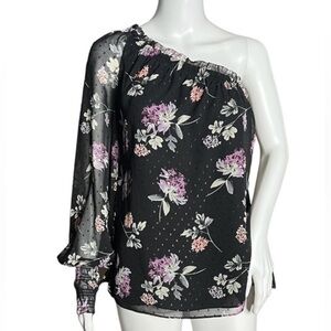 EUC WHBM Black &Purple Floral Pattern Cold Shoulder Dress P2P 26” length 27” XL
